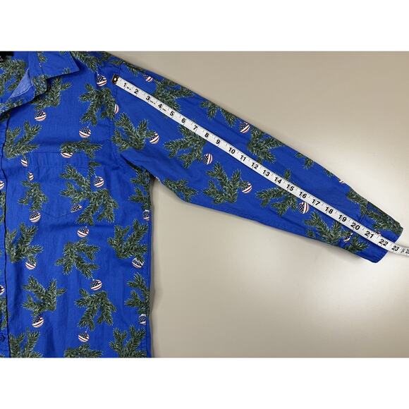 Haggar Mens M Blue Patriotic Button Up Shirt Palm Tree Holiday USA Flag Print - Picture 6 of 9